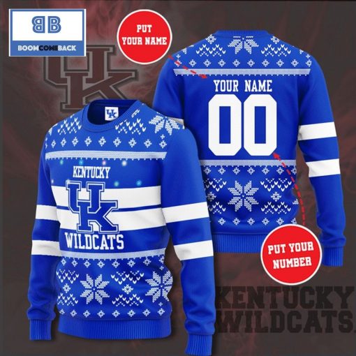 Kentucky Wildcats NCAA Custom Name And Number Christmas Ugly Sweater