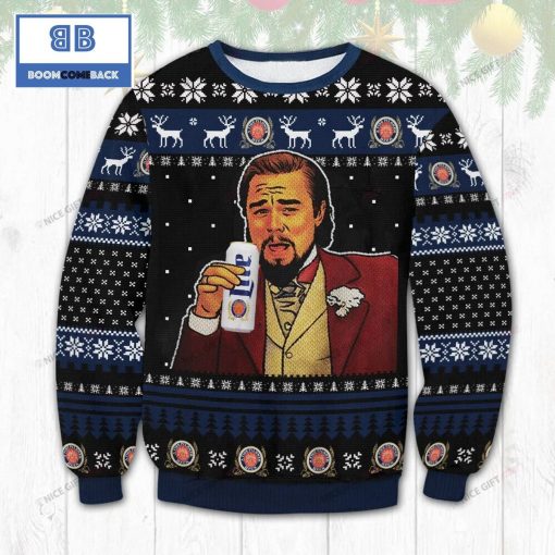 Leo Laughing Miller Lite Beer Christmas Ugly Sweater