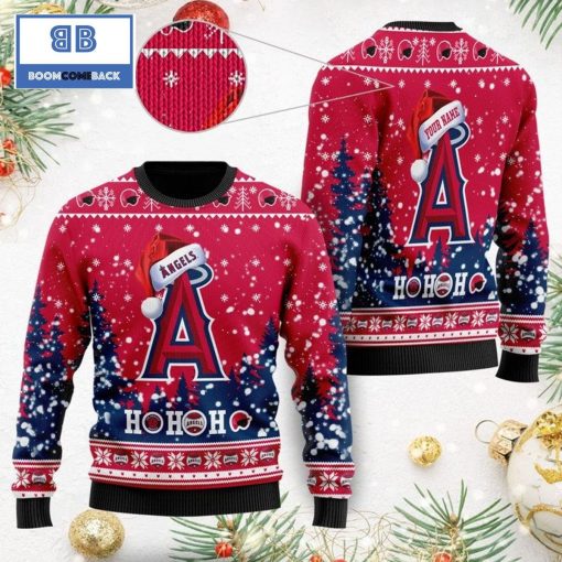 Los Angeles Angels Santa Claus Hat Ho Ho Ho 3D Custom Name Ugly Christmas Sweater