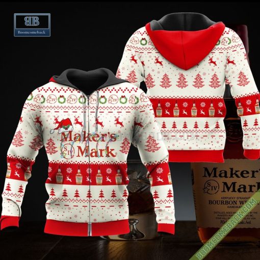 Makers Mark Santa Hat Christmas Ugly Christmas Sweater Hoodie Zip Hoodie Bomber Jacket