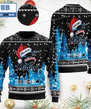 miami marlins santa claus hat ho ho ho 3d custom name ugly christmas sweater 2 KYsU0