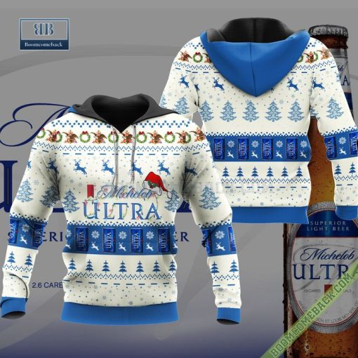 Michelob Ultra Santa Hat Christmas Ugly Christmas Sweater Hoodie Zip Hoodie Bomber Jacket