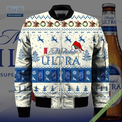 Michelob Ultra Santa Hat Christmas Ugly Christmas Sweater Hoodie Zip Hoodie Bomber Jacket