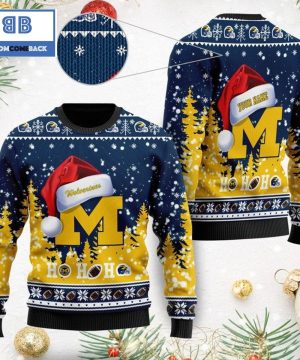 michigan wolverines ncaa santa claus hat ho ho ho 3d custom name ugly christmas sweater 2 DqnXu