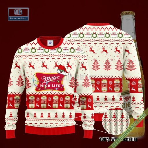 Miller High Life Santa Hat Christmas Ugly Christmas Sweater Hoodie Zip Hoodie Bomber Jacket