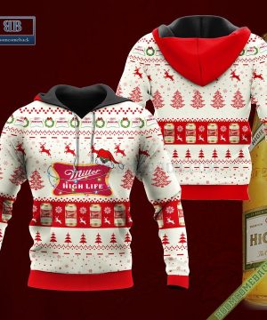 Miller High Life Santa Hat Christmas Ugly Christmas Sweater Hoodie Zip Hoodie Bomber Jacket