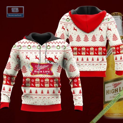 Miller High Life Santa Hat Christmas Ugly Christmas Sweater Hoodie Zip Hoodie Bomber Jacket