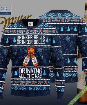 Miller Lite Drinker Bells Drinker Bells Drinking All The Way Ugly Christmas Sweater