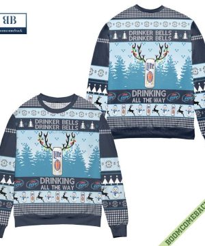 Miller Lite Drinker Bells Drinking All The Way Ugly Christmas Sweater