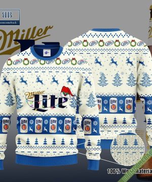 Miller Lite Santa Hat Christmas Ugly Christmas Sweater Hoodie Zip Hoodie Bomber Jacket