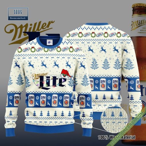 Miller Lite Santa Hat Christmas Ugly Christmas Sweater Hoodie Zip Hoodie Bomber Jacket