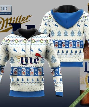 Miller Lite Santa Hat Christmas Ugly Christmas Sweater Hoodie Zip Hoodie Bomber Jacket