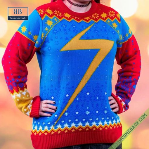 Ms. Marvel Uniform Cosmic 3D Ugly Christmas Sweater Gift For Adult And Kid