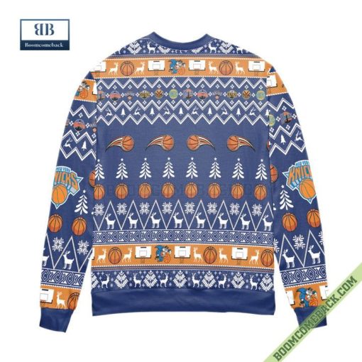 New York Knicks Basketball Team Reindeer Pattern Ugly Christmas Sweater