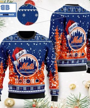 New York Mets Santa Claus Hat Ho Ho Ho 3D Custom Name Ugly Christmas Sweater