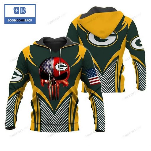 NFL Green Bay Packers Skull American Flag 3D Hoodie