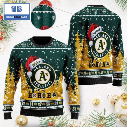 Oakland Athletics Santa Claus Hat Ho Ho Ho 3D Custom Name Ugly Christmas Sweater