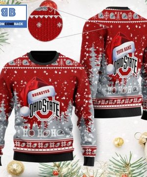 Ohio State Buckeyes NCAA Santa Claus Hat Ho Ho Ho 3D Custom Name Ugly Christmas Sweater