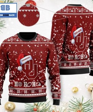 Oklahoma Sooners NCAA Santa Claus Hat Ho Ho Ho 3D Custom Name Ugly Christmas Sweater