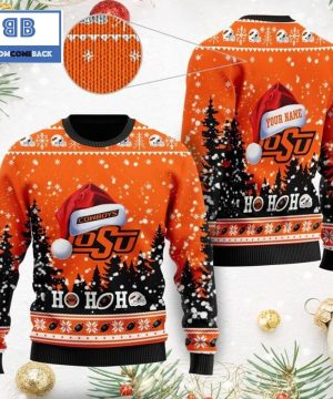 Oklahoma State NCAA Santa Claus Hat Ho Ho Ho 3D Custom Name Ugly Christmas Sweater