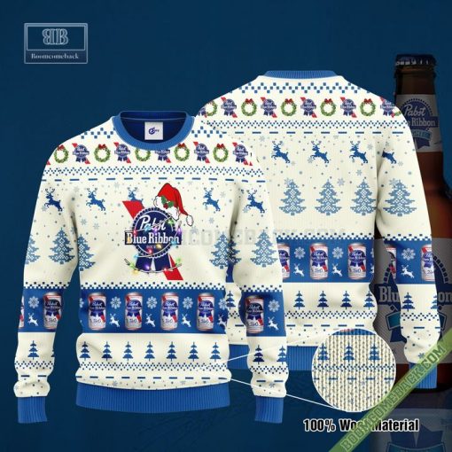 Pabst Blue Ribbon Santa Hat Christmas Ugly Christmas Sweater Hoodie Zip Hoodie Bomber Jacket