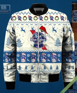 pabst blue ribbon santa hat christmas ugly christmas sweater hoodie zip hoodie bomber jacket 4 auJbs