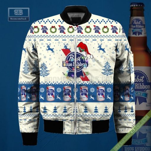 Pabst Blue Ribbon Santa Hat Christmas Ugly Christmas Sweater Hoodie Zip Hoodie Bomber Jacket