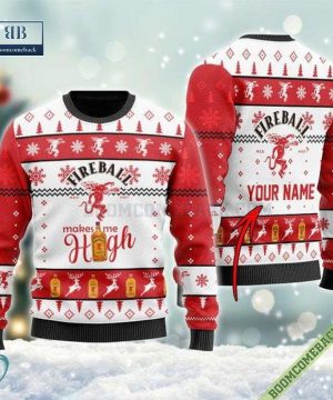 Personalized Fireball Whisky Makes Me High Christmas Ugly Sweater