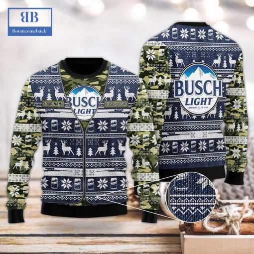 Personalized Name Busch Latte Camo Blue Ugly Christmas Sweater