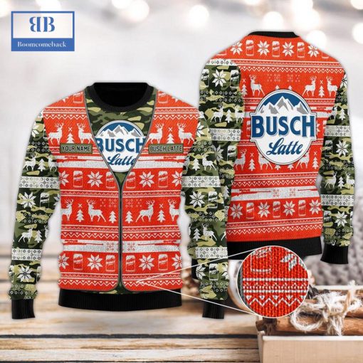 Personalized Name Busch Latte Camo Orange Ugly Christmas Sweater