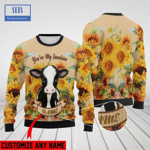 Personalized Name Cow You’re My Sunshine Ugly Christmas Sweater