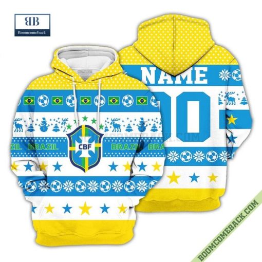 Personalized World Cup 2022 Brazil Soccer Ugly Christmas 3D Sweater