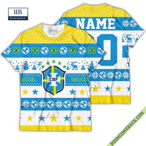 Personalized World Cup 2022 Brazil Soccer Ugly Christmas 3D Sweater