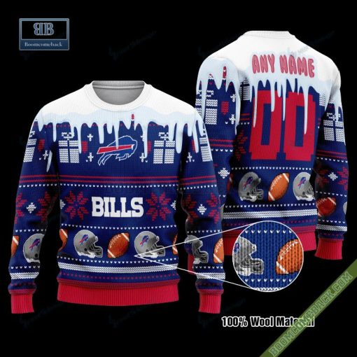 Pesonalized Buffalo Bills Snow Custom Name And Number Ugly Christmas Sweater