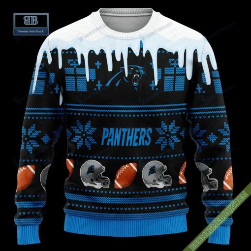 Pesonalized Carolina Panthers Snow Custom Name And Number Ugly Christmas Sweater