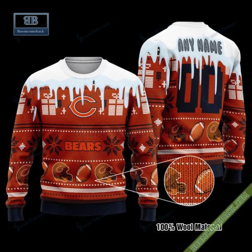 Pesonalized Chicago Bears Snow Custom Name And Number Ugly Christmas Sweater