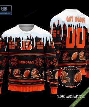 Pesonalized Cincinnati Bengals Snow Custom Name And Number Ugly Christmas Sweater