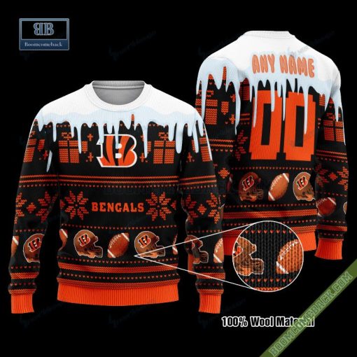 Pesonalized Cincinnati Bengals Snow Custom Name And Number Ugly Christmas Sweater