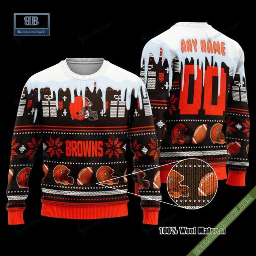 Pesonalized Cleveland Browns Snow Custom Name And Number Ugly Christmas Sweater