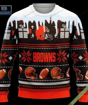 pesonalized cleveland browns snow custom name and number ugly christmas sweater 3 5Mh3Z