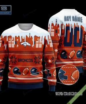 Pesonalized Denver Broncos Snow Custom Name And Number Ugly Christmas Sweater