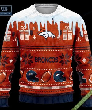 Pesonalized Denver Broncos Snow Custom Name And Number Ugly Christmas Sweater