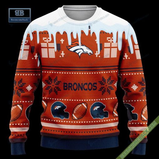 Pesonalized Denver Broncos Snow Custom Name And Number Ugly Christmas Sweater