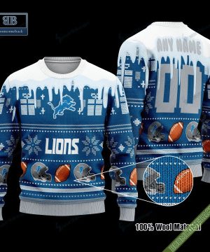 Pesonalized Detroit Lions Snow Custom Name And Number Ugly Christmas Sweater