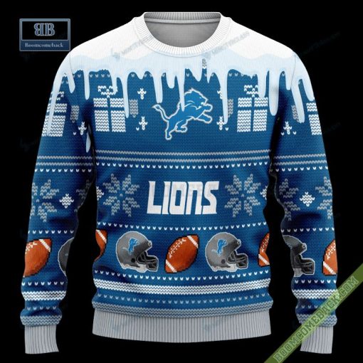 Pesonalized Detroit Lions Snow Custom Name And Number Ugly Christmas Sweater