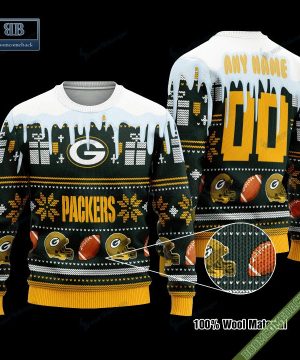 Pesonalized Green Bay Packers Snow Custom Name And Number Ugly Christmas Sweater