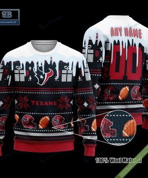 Pesonalized Houston Texans Snow Custom Name And Number Ugly Christmas Sweater