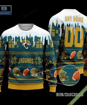 Pesonalized Jacksonville Jaguars Snow Custom Name And Number Ugly Christmas Sweater