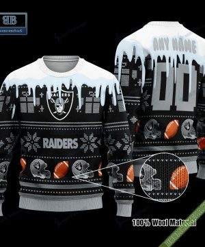 Pesonalized Las Vegas Raiders Snow Custom Name And Number Ugly Christmas Sweater