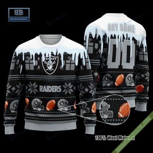 Pesonalized Las Vegas Raiders Snow Custom Name And Number Ugly Christmas Sweater